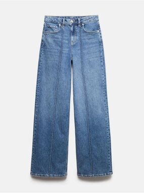 Blue Flared Wide-Leg Jeans with Front & back Seams